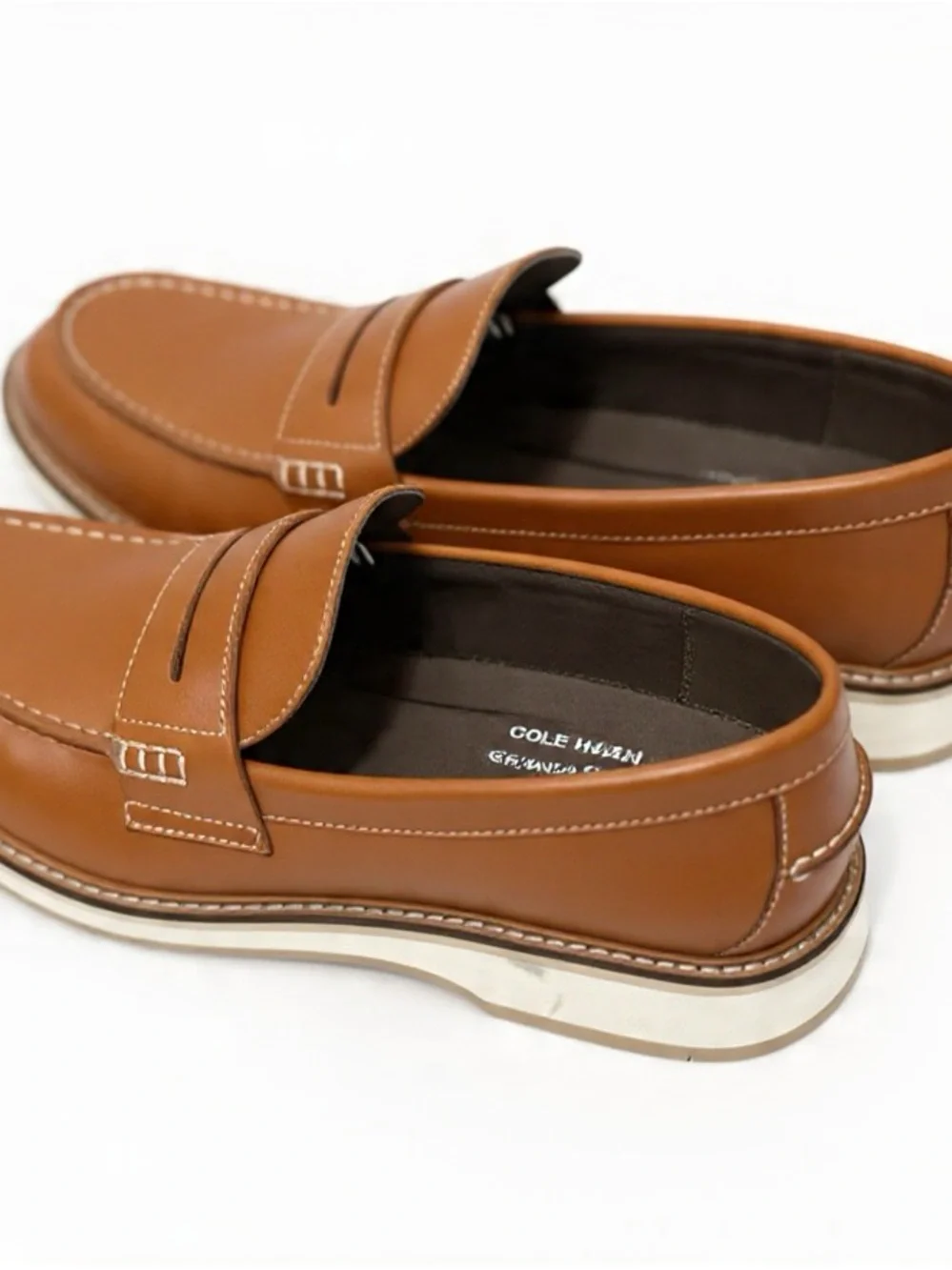 Cole Haan Men's Tan Leather Penny Loafers - Smooth Cognac Finish